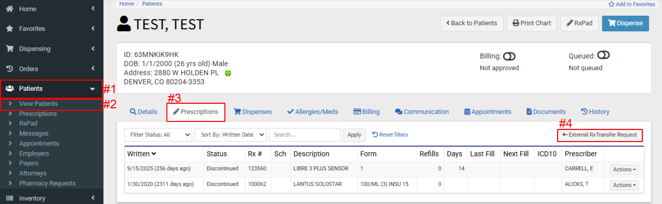 or Transfer a prescription from the Patient Search Results: